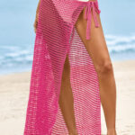 Fisoew Womens Crochet Swimsuit Coverups Hollow Out Bikini Wraps Swimwear Bathing Suit Cover Up Beach Maxi Skirt