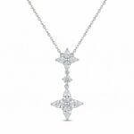 925 Sterling Silver Exquisite Marquise CZ Floral Double Cluster Drop Pendant Necklace