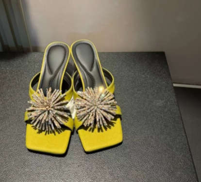 2026 Spring-Summer Fashion Firework Rhinestone Chain High-End Design Influencer Outdoor Wear Non-Slip Square Toe High Heel Sandals - Image 2