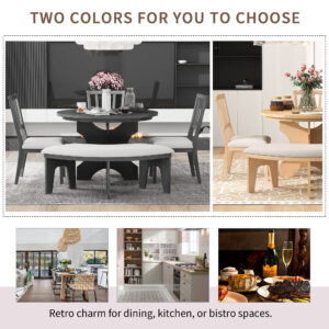 TREXM 5-piece Rustic Charm Round Dining Set With 3 Upholstered Chairs And Curved Bench For Dining Room Kitchen And Living Room Gray