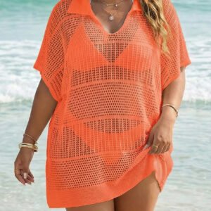 Women's Polo-Neck Blouse Plus-Size Beach Cover-Up