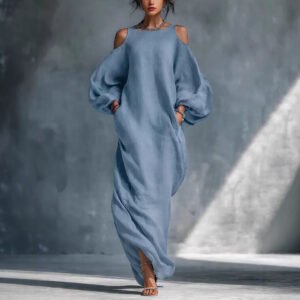 Long-sleeve Off-shoulder Midi Dress Mid-waist Pullover Style