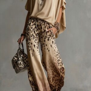 Slimming Wide-leg Straight-leg Casual Pants And Chiffon Top Set