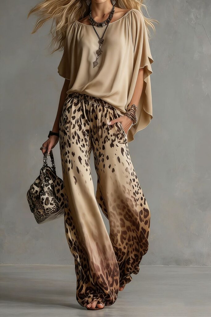 Slimming Wide-leg Straight-leg Casual Pants And Chiffon Top Set