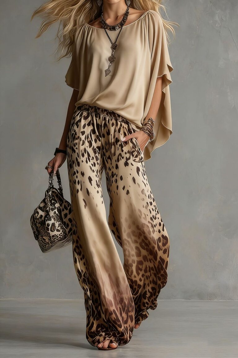 Slimming Wide-leg Straight-leg Casual Pants And Chiffon Top Set