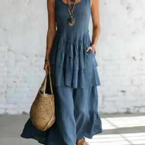 Cotton-linen Loose-fit Maxi Dress With A Sleeveless Design