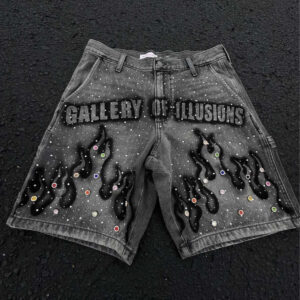 Men’s Printed Rhinestone-Embellished Loose Cropped Shorts