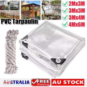 420GSM Heavy Duty Clear PVC Tarpaulin Cloth Transparent Tarps Grommets 2M X 3 M