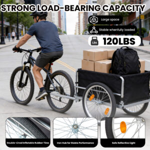 Foldable Bicycle Bike Cargo Trailer With 20 Wheels Removable Cover Folding Frame Quick Release Bike Cart Bike Wagon Trailer For Luggage Tools Groceries. Black Gray