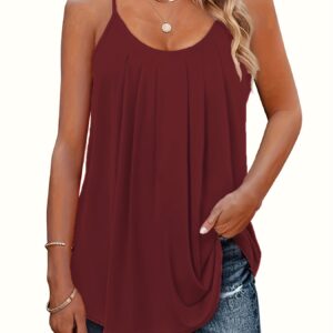 Women's Casual Summer Pleated Round Neck Keyhole Loose Top