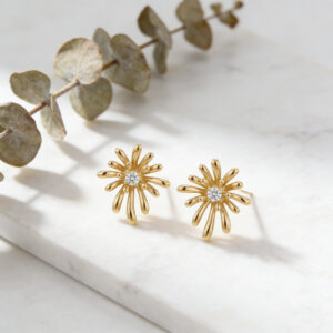 925 Sterling Silver Radiant Starburst Stud Earrings with Sparkling Center Accents