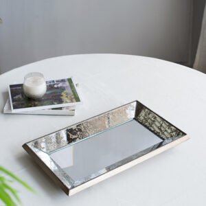 20 X 12 Antique Silver Rectangle Mirror With Floral Accents Mirrored Display Tray Hanging Wall Mirror