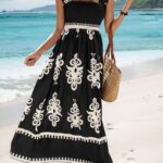 2026 NEW SUMMER Palace Style Printed Square Neck Dress, Elegant Lace Printed Hem, Soft Elastic Body Shaping, Slip Dress, Sleeveless Dress, Suitable For SUMMER, Women's Wear