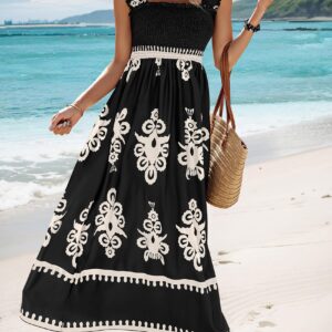 2026 NEW SUMMER Palace Style Printed Square Neck Dress, Elegant Lace Printed Hem, Soft Elastic Body Shaping, Slip Dress, Sleeveless Dress, Suitable For SUMMER, Women’s Wear