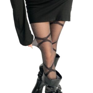 Black Slim-Fit Shiny Silver Silk Pantyhose, Cross Retro JK Black Fishnet Tights