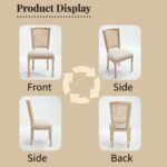 French Country Dining Chairs Set Of 2, Upholstered Chairs With Nature Rattan T Shaped Back, Wire Drawing And Carving Techniques ,Disassemblable , For Living Room, Kitchen , Restaurant Use, Beige