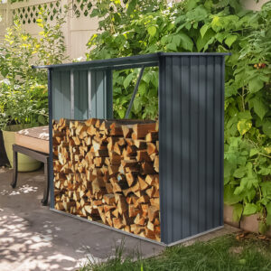 Outdoor Steel Firewood Rack,Open Wood Shed With Sloped Roof For Firewood,Pellet,or Lumber Storage,Black