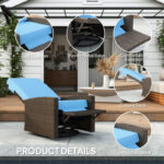 Outdoor Wicker Swivel Recliner Chair, Lifting Footrest, 360Rotating Basic, Water-resistant Cushions, Sky Blue