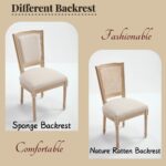 French Country Dining Chairs Set Of 2, Upholstered Chairs With Nature Rattan T Shaped Back, Wire Drawing And Carving Techniques ,Disassemblable , For Living Room, Kitchen , Restaurant Use, Beige