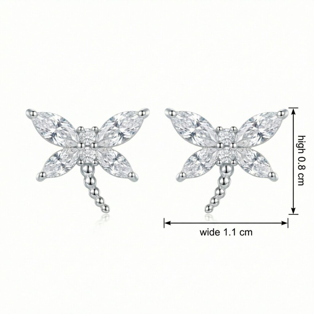 925 Sterling Silver Elegant Sparkling Dragonfly Stud Earrings in Sterling Silver with Clear Gemstones