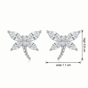 925 Sterling Silver Elegant Sparkling Dragonfly Stud Earrings in Sterling Silver with Clear Gemstones