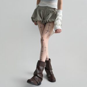 Printed Cross Stocking Black Silk Skin Silk Pantyhose