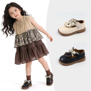 Girls' Princess Shoes, Soft Soled Baby Leather Shoes, Breathable Butterfly Bow Small Leather Shoes For Children