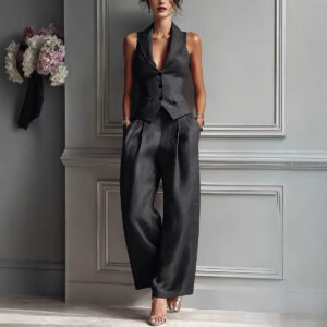 Casual Single-breasted Vest And Casual Pants Set