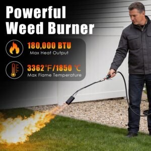 180000 BTU Propane Weed Torch Heavy Duty Weed Burner Flame Weeder With 10FT Hose Piezo Ignition Adjustable Flame Control For Weeds Ice Snow Asphalt Fire Starting Propane Tank Not Included