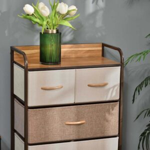 5-Drawer Fabric Dresser Tower, 4-Tier Storage Organizer With Steel Frame Drawers Can Be Folded Topping Design Included For Hallway, Bedroom, And Closet