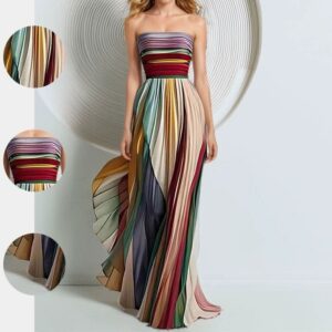 Women's Sexy Elegant Strapless Printed Colorful Long Maxi Dress Evening Party Dress