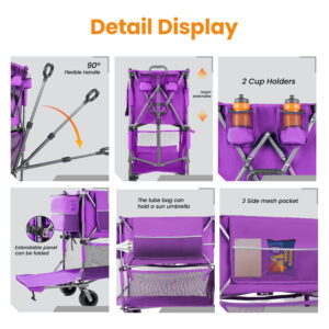 55 Heavy Duty Double- Layer Wagon With Brakes 560LBS Double Decker Wagon 650L Collapsible Wagons Carts With 7 X4 All- Terrain Wheels For Sports Camping Fishing Transport Purple