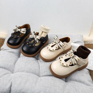 Girls' Princess Shoes, Soft Soled Baby Leather Shoes, Breathable Butterfly Bow Small Leather Shoes For Children