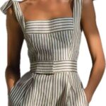 Womens Fashionable Striped Linen Jumpsuit