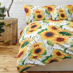 Sunflower Duvet Cover Set, Plant Comforter Cover Set, Retro Yellow Flower Comforter Cover Set - 3 Pieces 1 Quilt Cover, 2 Pillowcases