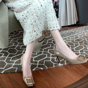 Elephant Grey Sophisticated Patent Leather RV Heels Professional Commuter Shoes