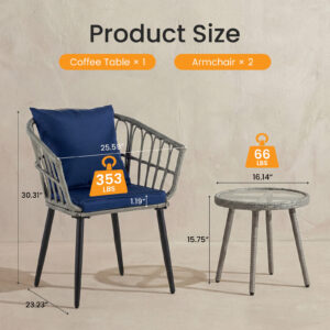 Terrace Furniture Set, Equipped With Cushions, Steel-framed Tables And Chairs, Suitable For Balconies, Apartments And Porches.