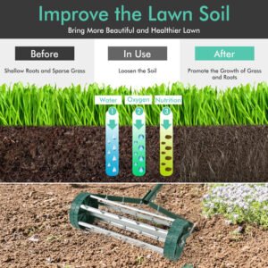 18 Inch Rolling Lawn Aerator With Anti-slip Handle And Tine Spikes Detachable Handle For Sand, Clay, Soil, Etc