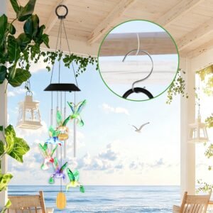 Solar Hummingbird Wind Chime With Aluminum Tubes 7 Color Changing Wind Chime For Outside IPX4 Waterproof Outdoor Garden Yard Decor