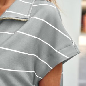 Fisoew Women Summer 2 Piece Outfits Striped Short Sleeve Zipper Shirts Casual Shorts Loose Lounge Short Sets