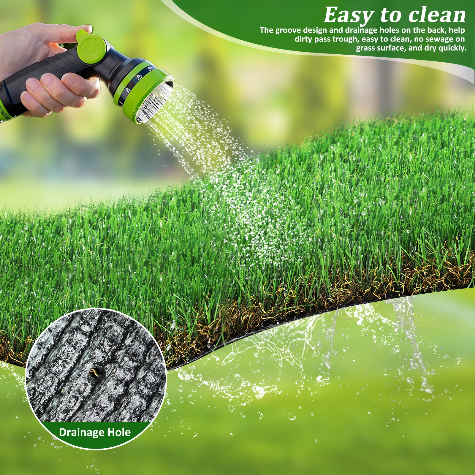 6.5FTX33FT Outdoor Artificial Grass Runner Rug, Thick Realistic Fake Grass Roll Decor Patio Balcony Garden Lawn, Dog Pets Turf Drain Mat, 1.38 Pile Height - Image 3