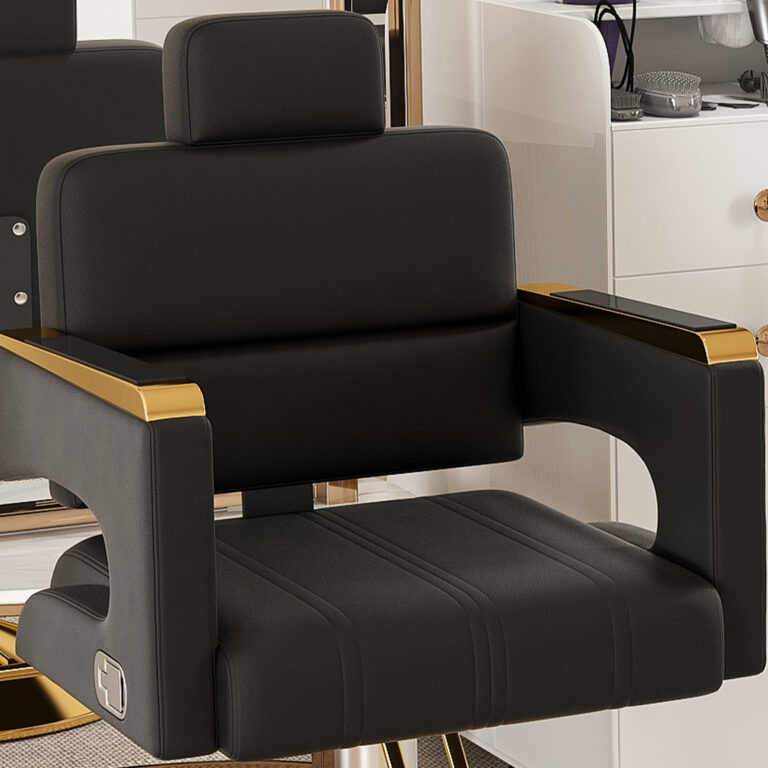 Professional Hydraulic Barber Chair – 360 Swivel With Adjustable Height Stainless Steel Armrests & Reclining Backrest For Salon & Barber Shop Black Gold Single Pack
