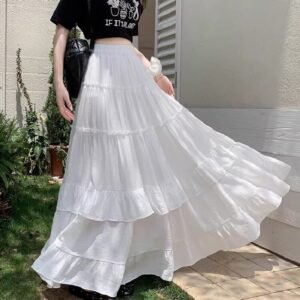 Summer Elastic High-Waist A-Line Maxi Skirt With A Flowing Drape