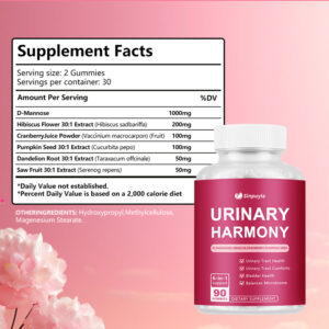 D-Mannose Cranberry Urinary Tract Gummies - 6-in-1 Bladder Health Supplement With Hibiscus & Pumpkin Seed - 90 Urinary Harmony Gummies