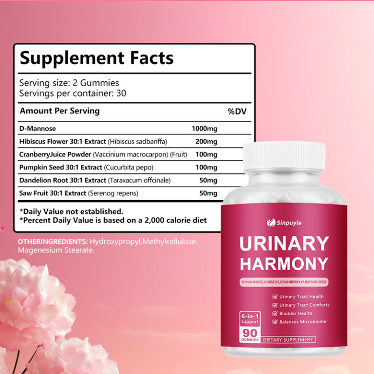 D-Mannose Cranberry Urinary Tract Gummies – 6-in-1 Bladder Health Supplement With Hibiscus & Pumpkin Seed – 90 Urinary Harmony Gummies