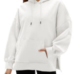 Fisoew Women's Hoodies Oversized Sweatshirts Casual Long Sleeve Side Slit Pullover Tops Fall Winter Outfits With Pocket