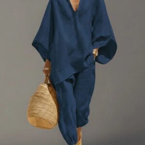 Casual Relaxed Loose-Fitting Solid-Color Shirt Set