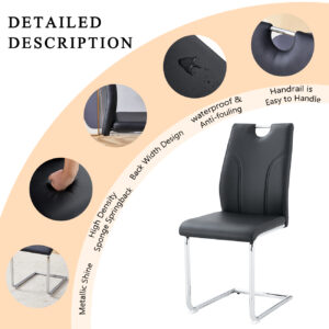 Black PU Dining Chair Set.Uniquely Designed Black Dining Chairs. PU Material, Paired With Silver Metal Chair Legs. Suitable For Offices, Restaurants, Kitchens, Conference Rooms, Etc. Set Of 4