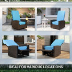 Outdoor Wicker Swivel Recliner Chair, Lifting Footrest, 360Rotating Basic, Water-resistant Cushions, Sky Blue