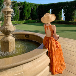Orange Lace Panel Sexy Backless Dress